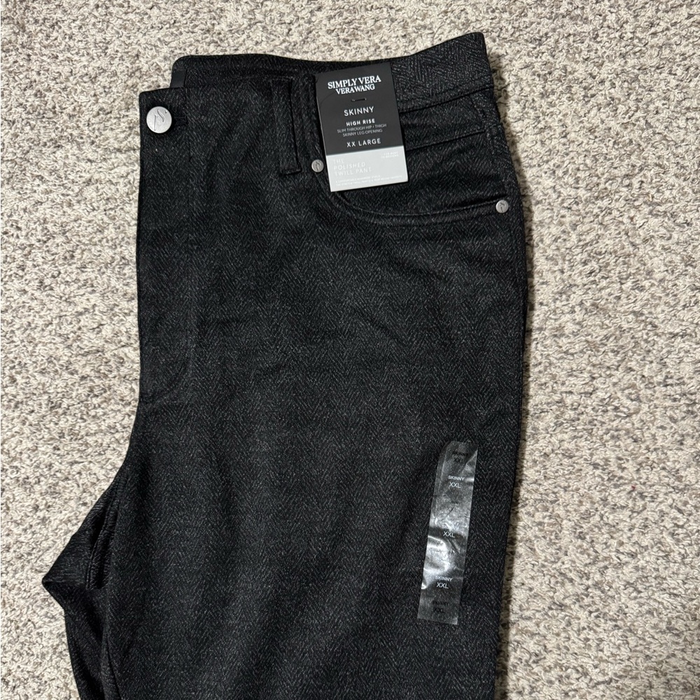 Simple Vera Vera Wang herringbone gray dress pants skinny high rise